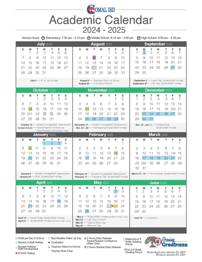 Comal Independent School District Calendar