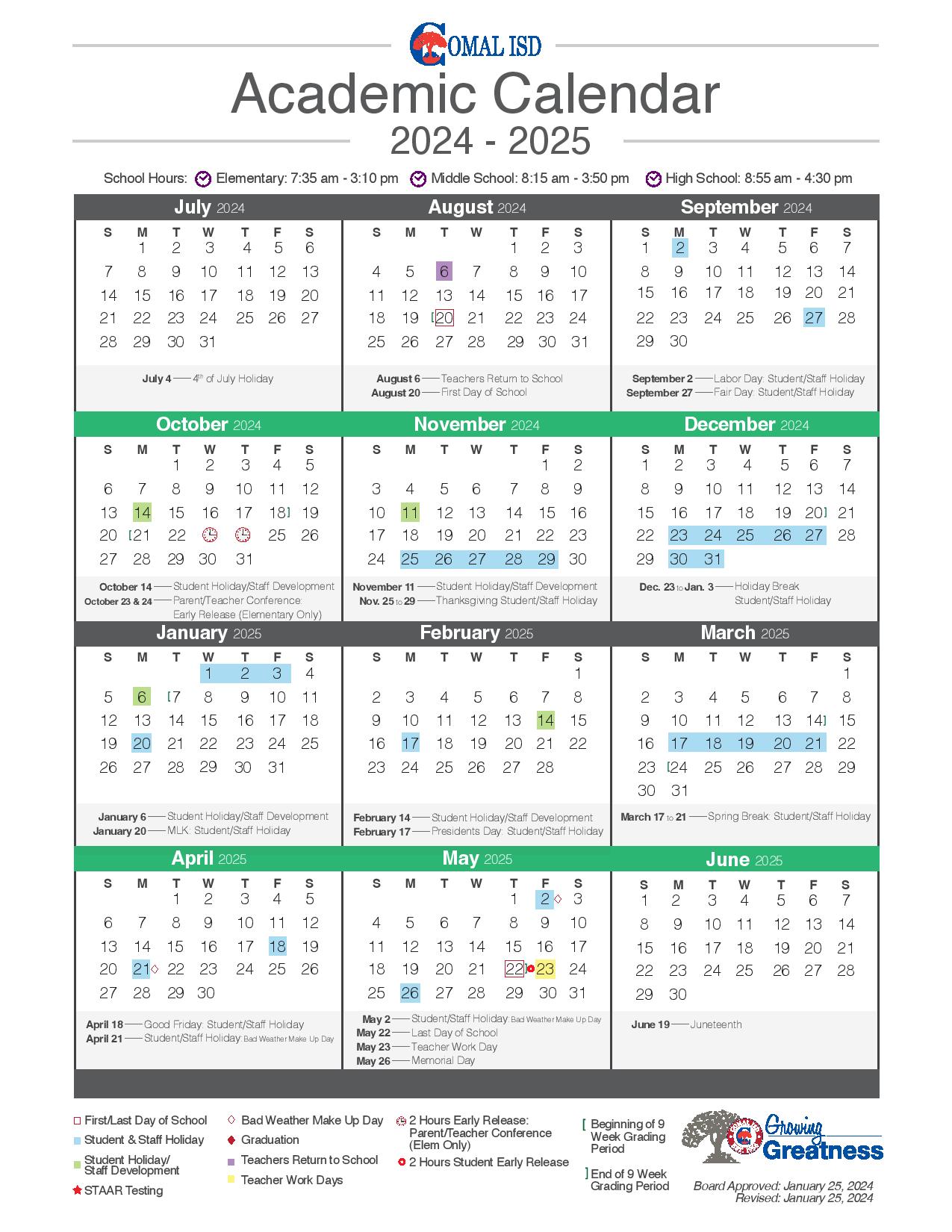 Comal Independent School District Calendar 2024-2025 in PDF