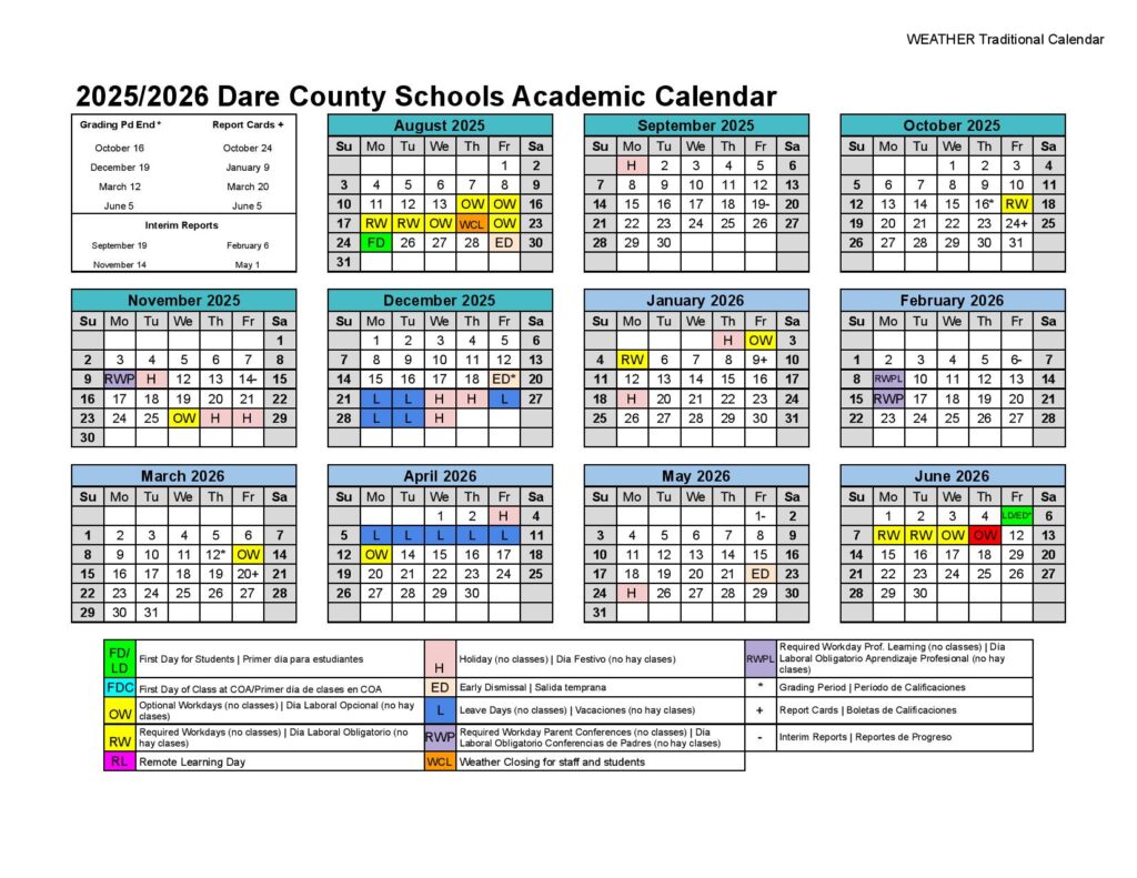 Dare County Schools Calendar 2025-2026