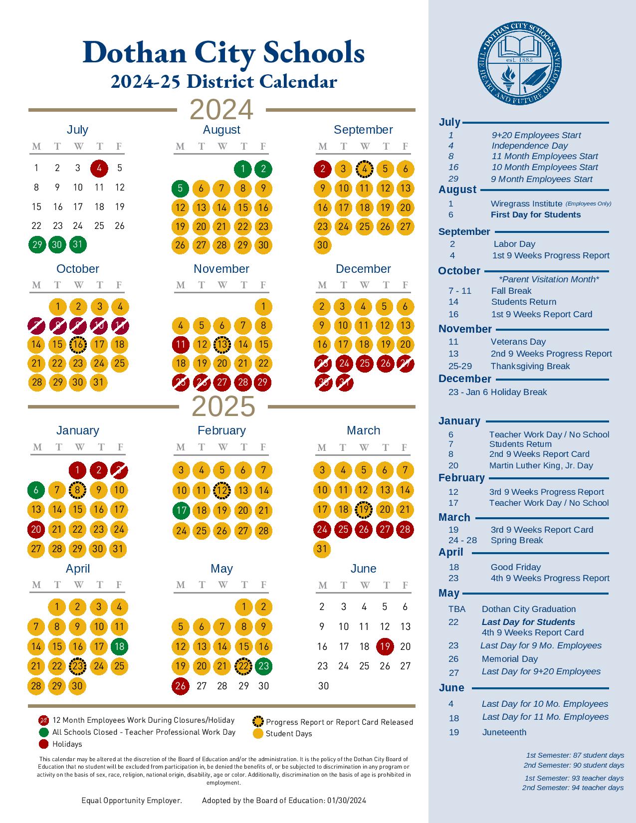 Dothan City Schools Calendar 202425 in PDF Holiday Dates