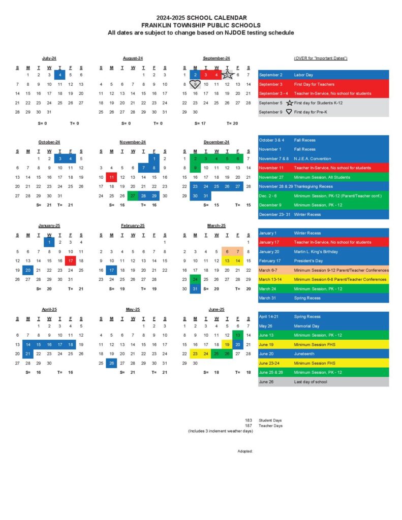 Franklin Township School Calendar