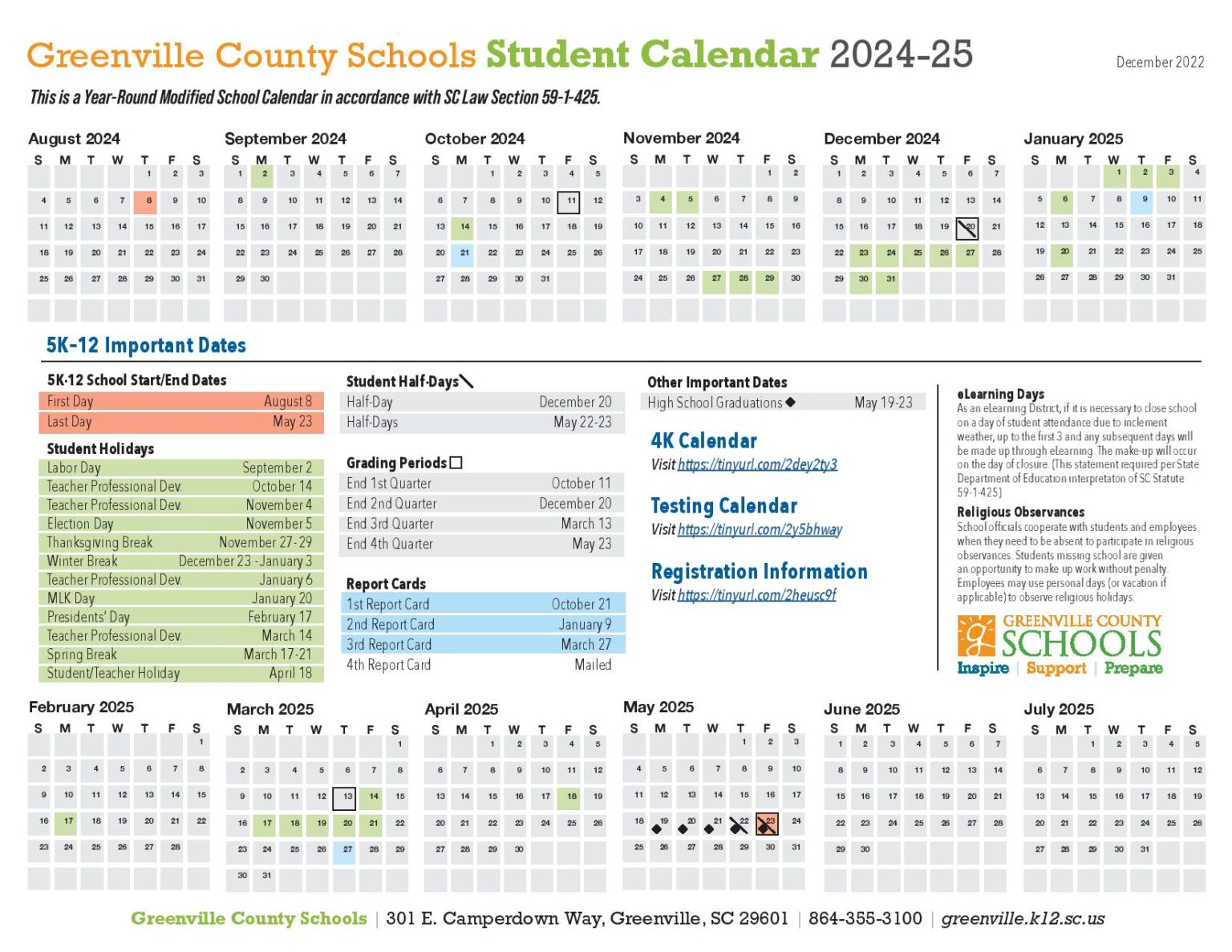 Greenville County Schools District Calendar 20252025 PDF