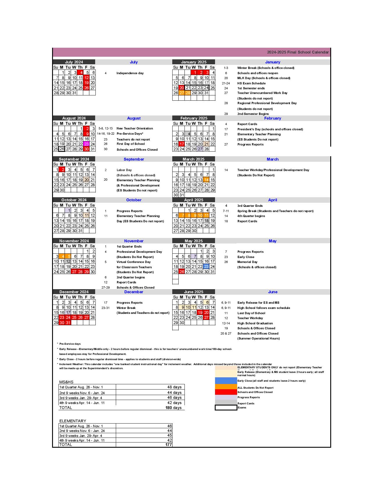 Hampton City Schools Calendar 20242025 in PDF