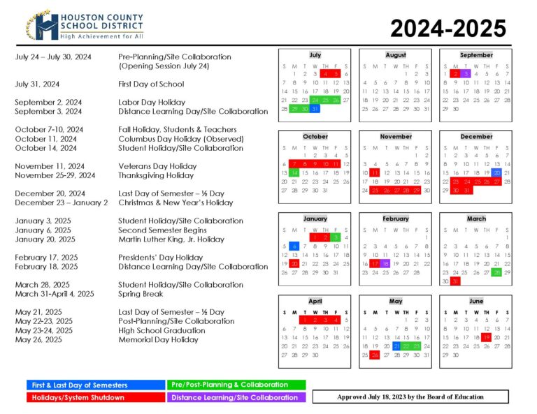 Houston County Schools Calendar 20242025 in PDF