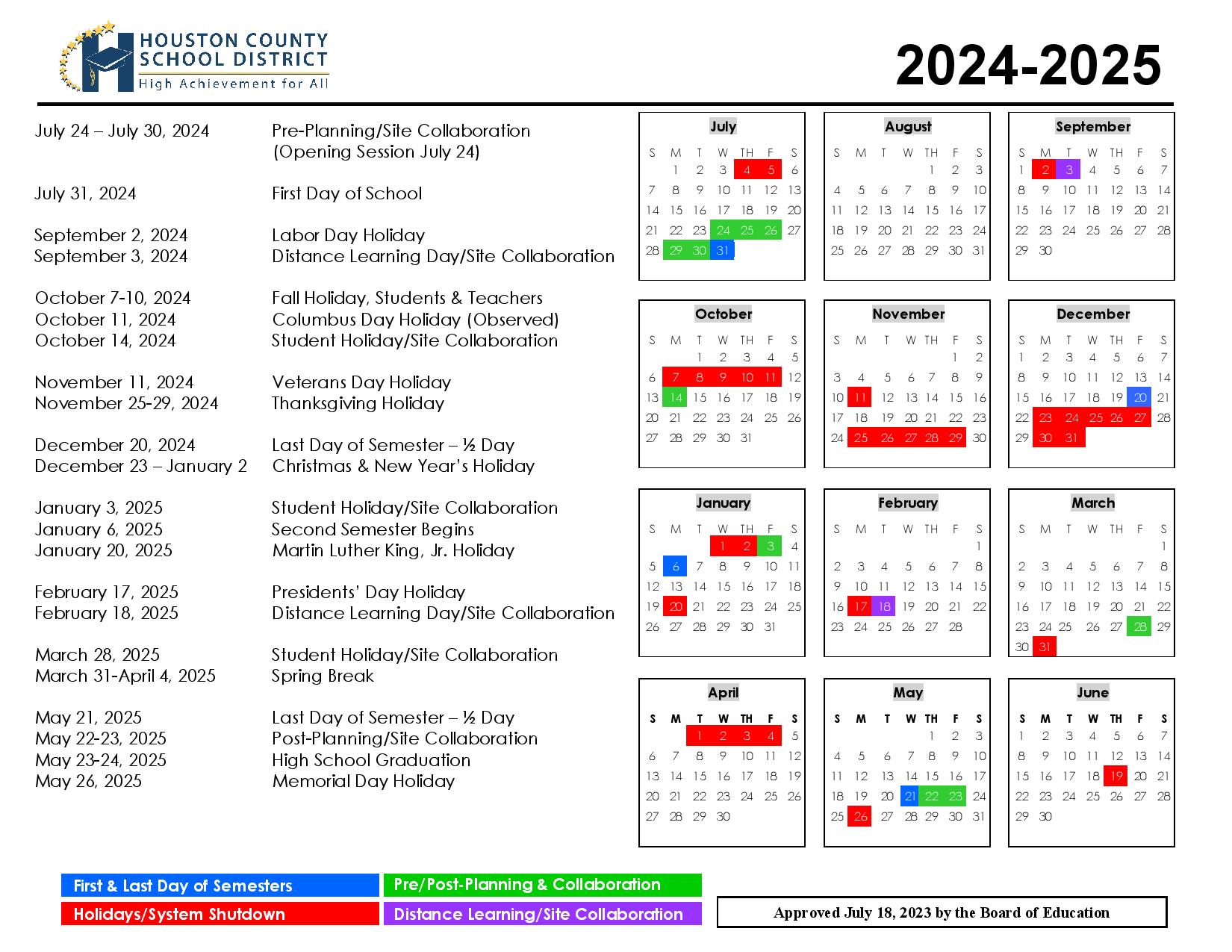 Houston County Schools Calendar 2024 2025 In PDF