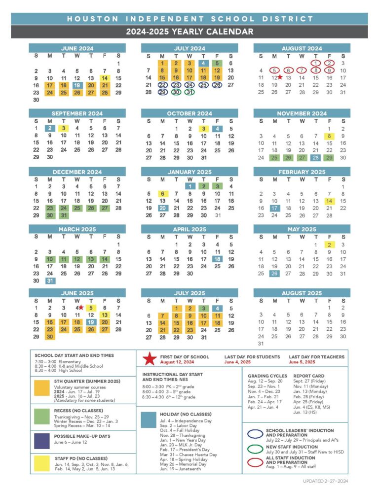 Houston Independent School District Calendar 20242025 PDF