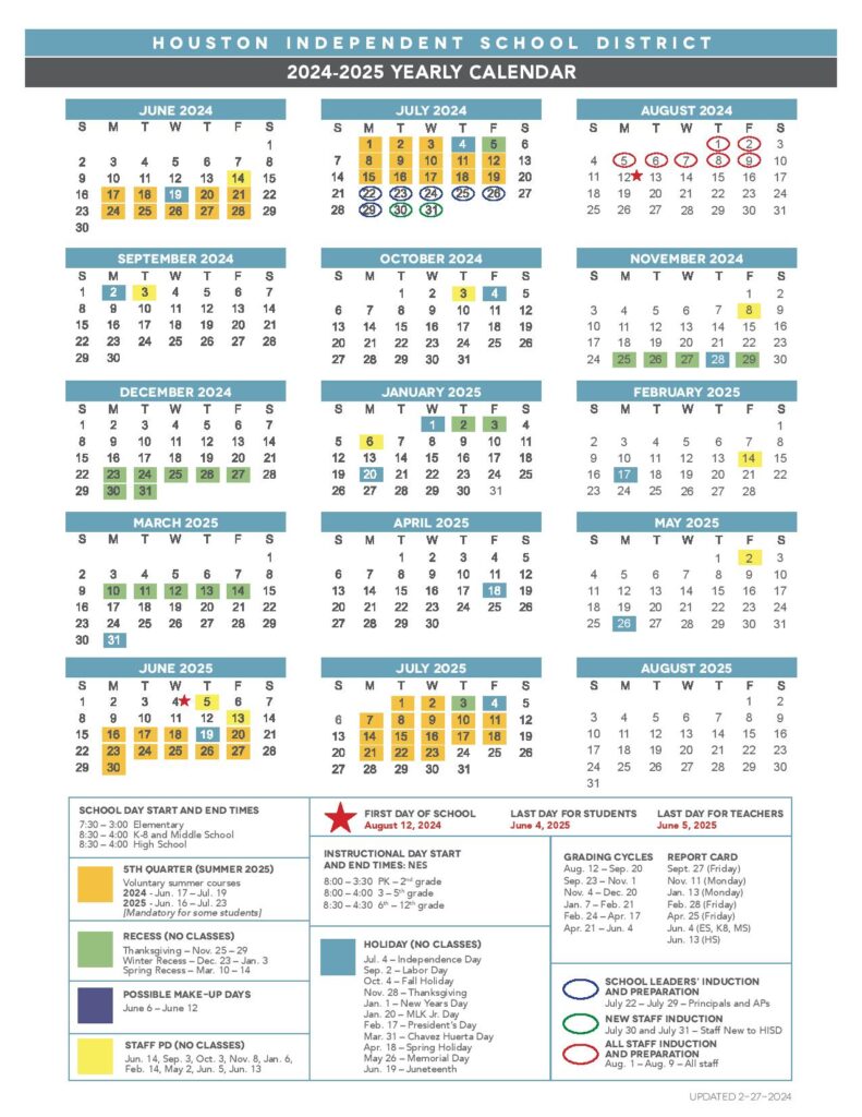 Houston Independent School District Calendar