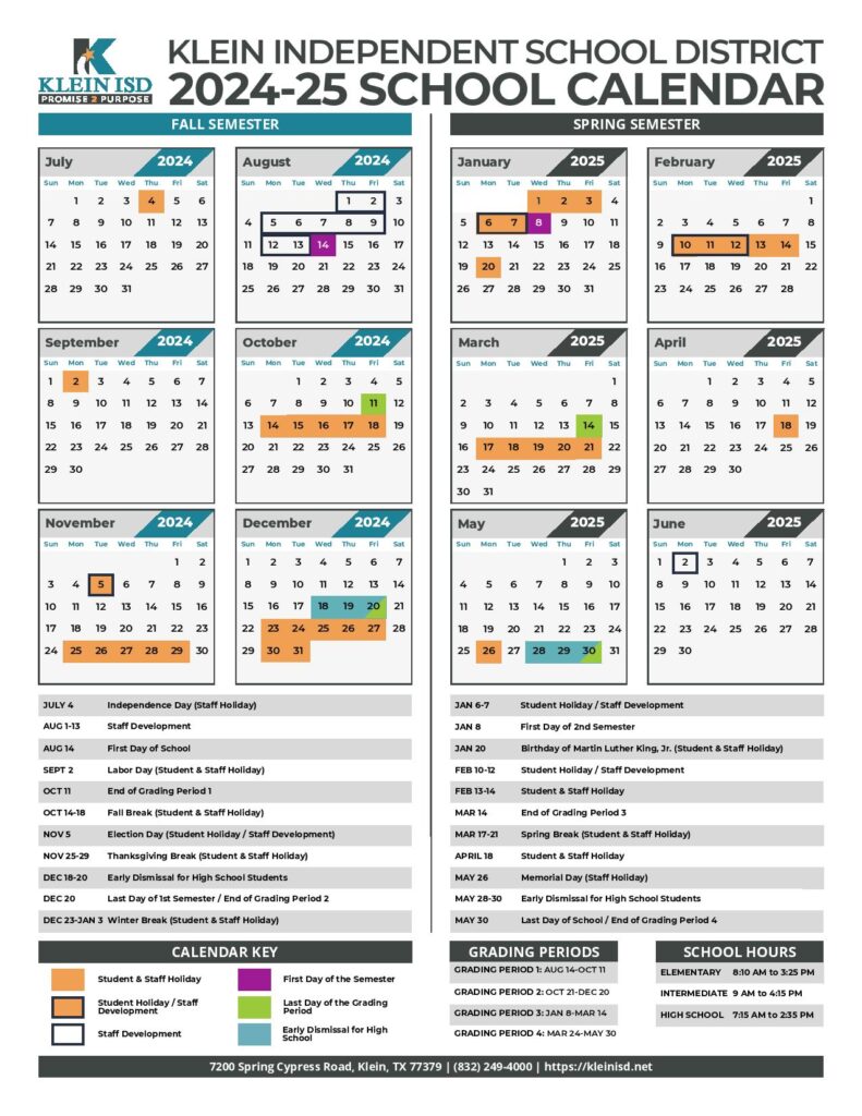 Klein Independent School District Calendar