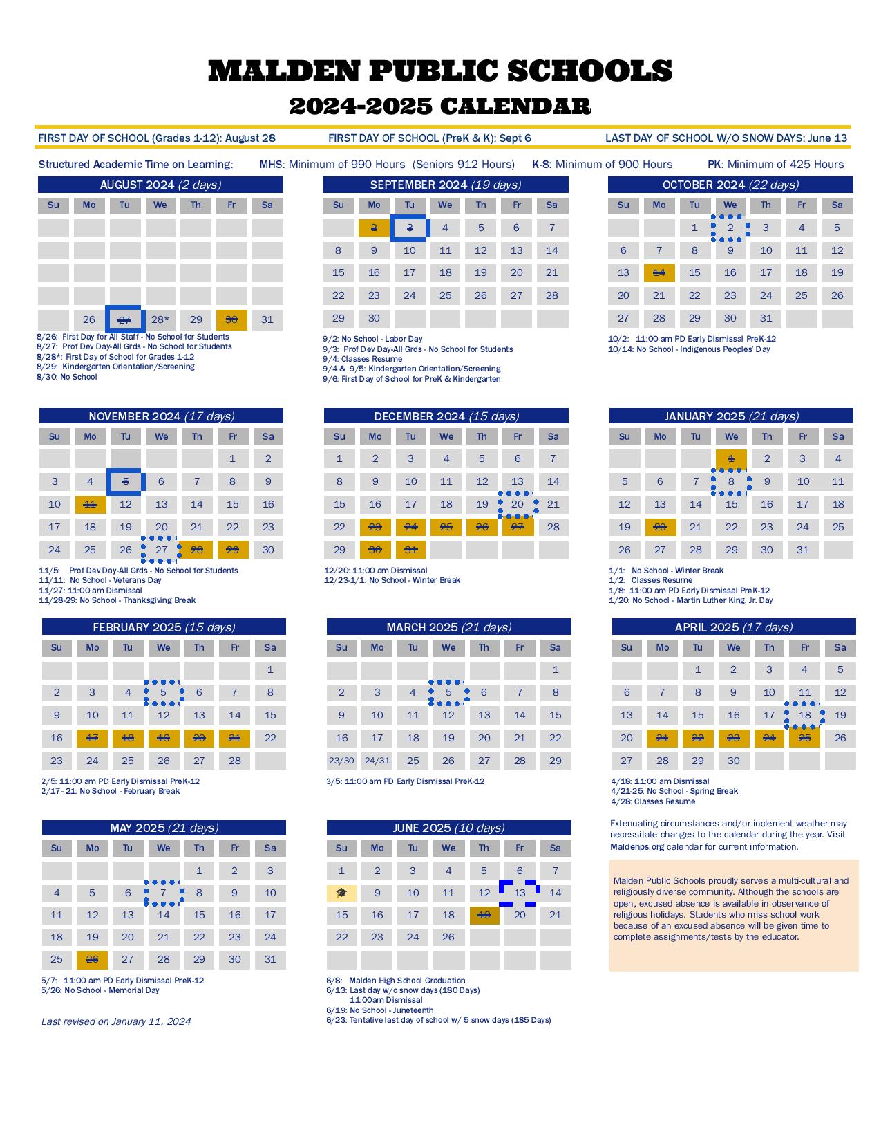 Malden Public Schools Calendar 20242025 Download Now