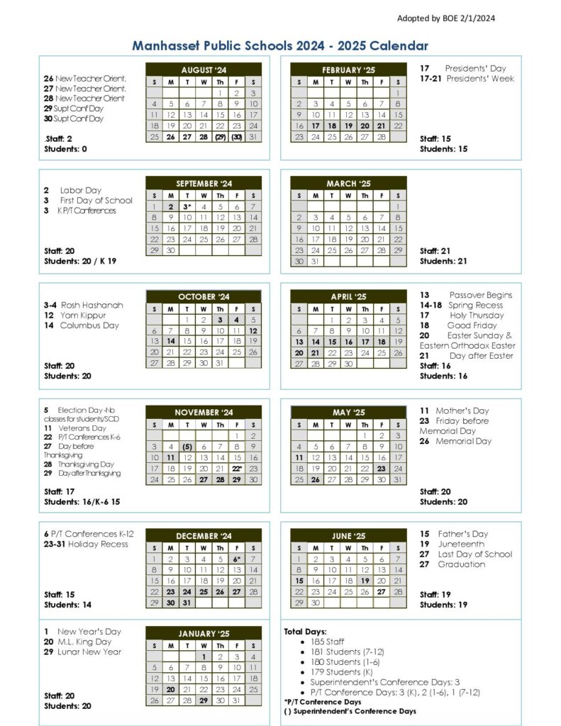 Manhasset Schools Calendar