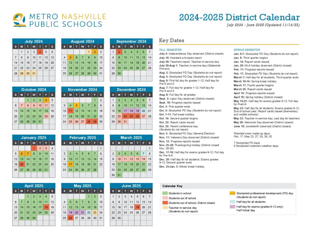 Metro Nashville Public Schools Calendar