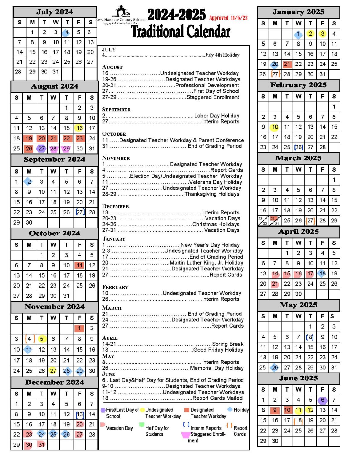 New Hanover County Schools Calendar 20242025 in PDF