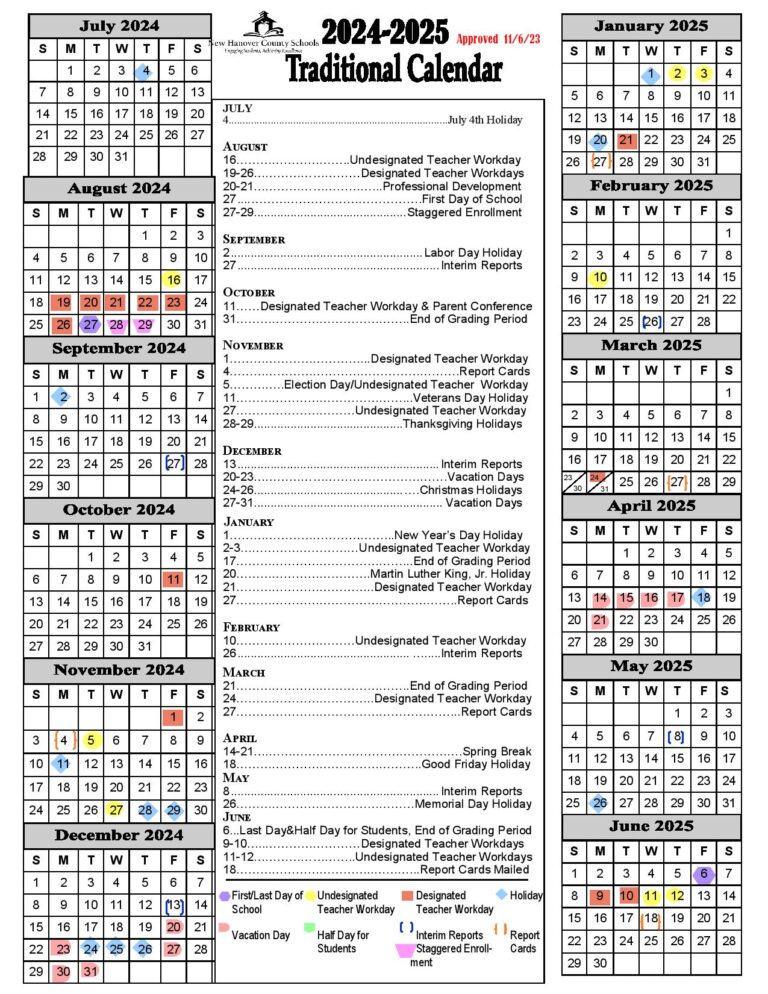 New Hanover County Schools Calendar 20242025 in PDF