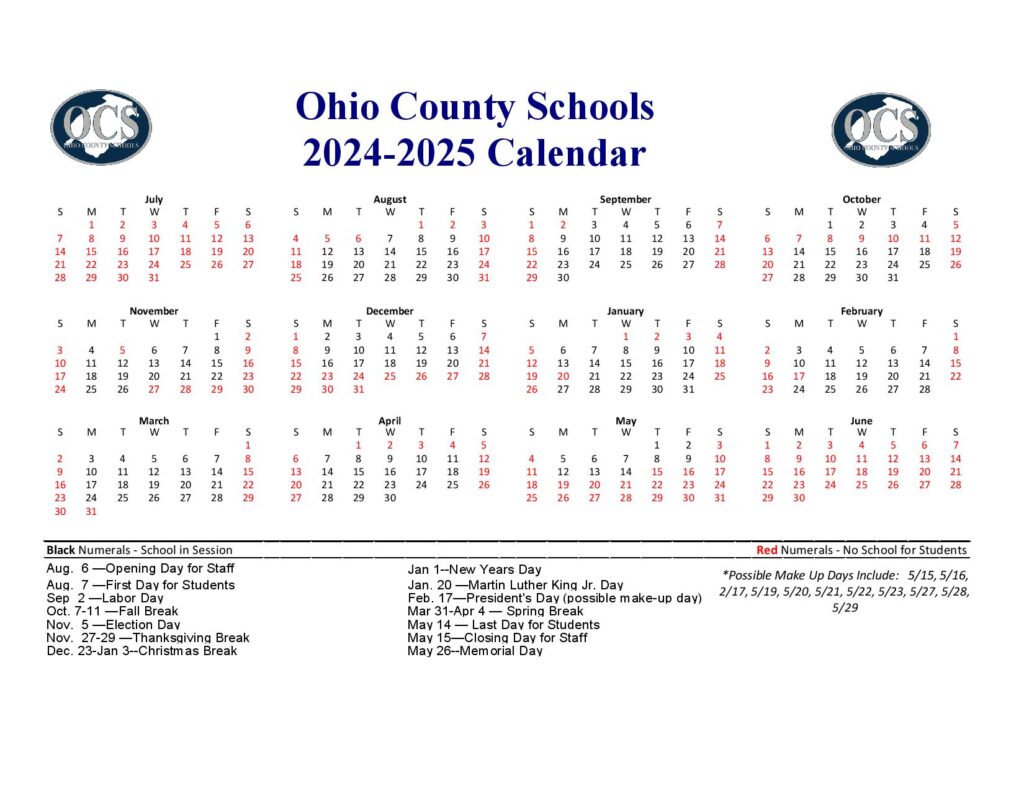Ohio County Schools Calendar Holidays 2024 2025 School Calendar Info