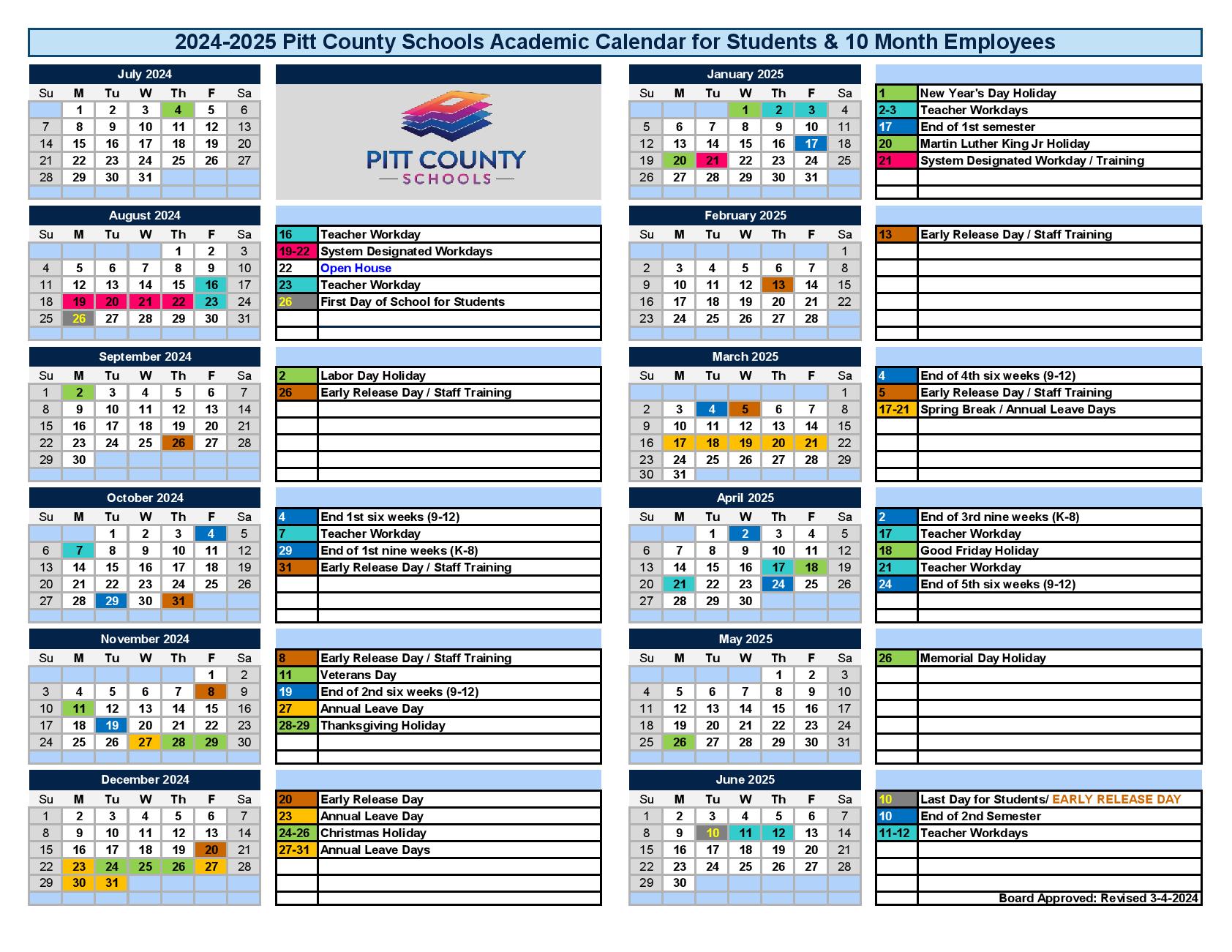 Pitt County Schools Calendar 20242025 & Holiday Breaks