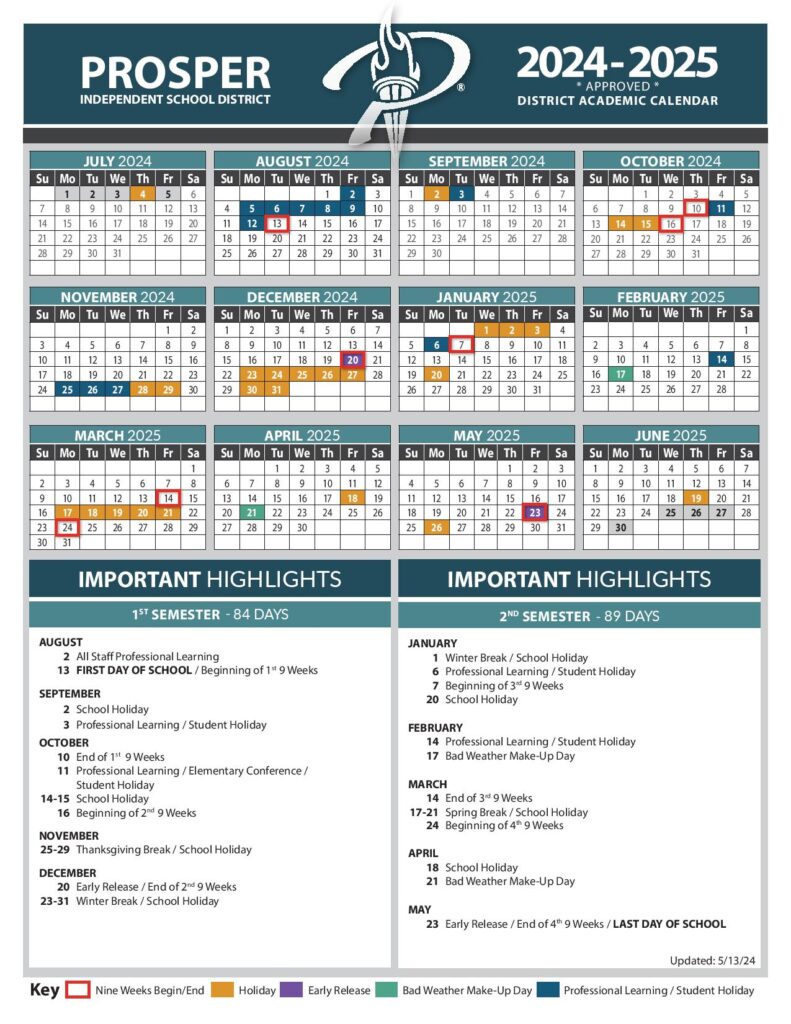Prosper Independent School District Calendar
