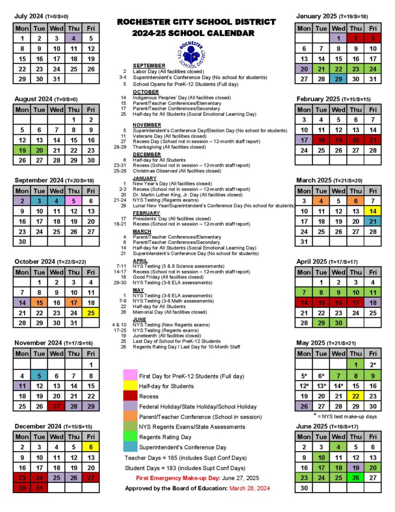 Rochester City School District Calendar