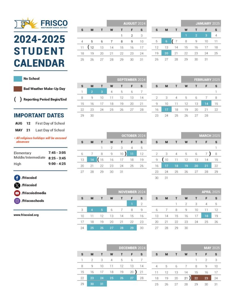 Frisco Independent School District Calendar