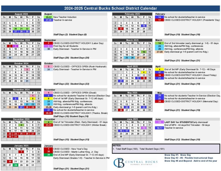 Central Bucks School District Calendar 20242025 in PDF