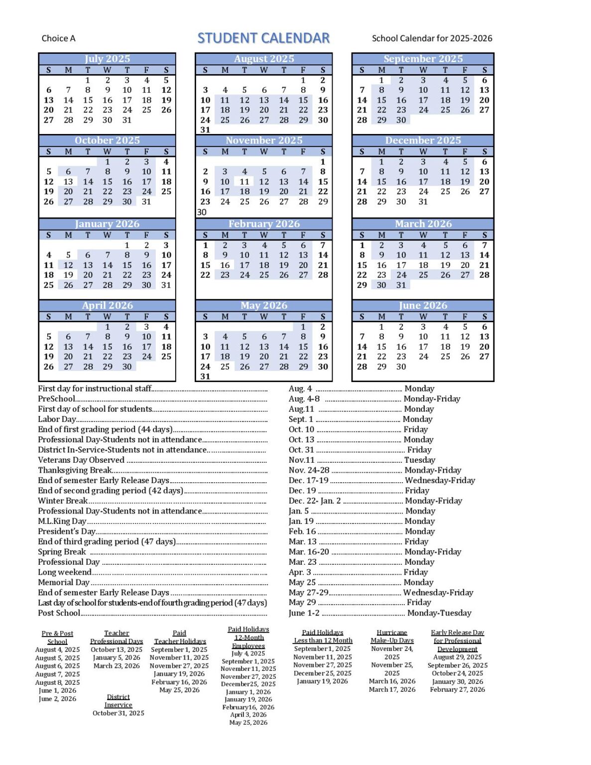 Hernando County Schools Calendar 2025 2026 in PDF