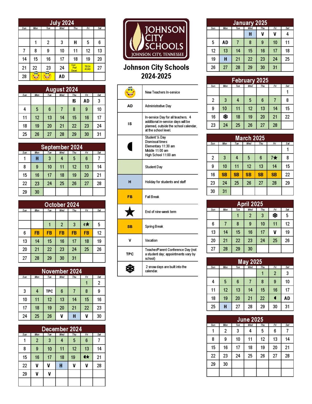 Johnson City Schools Calendar 20242025 in PDF