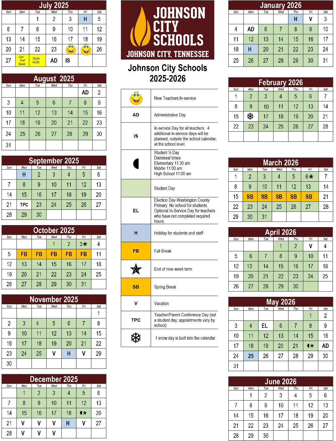 Johnson City Schools Calendar 2025 2026 in PDF