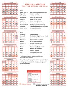 Mentor Public Schools Calendar 2025 2026 in PDF Holidays