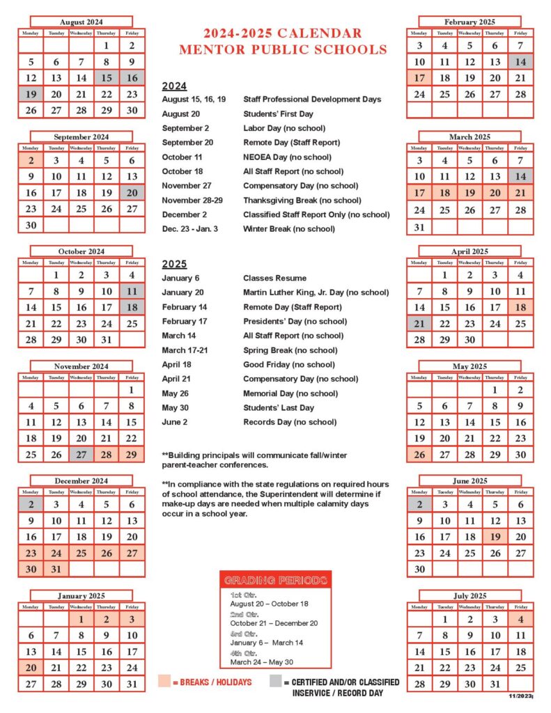 Mentor Public Schools Calendar