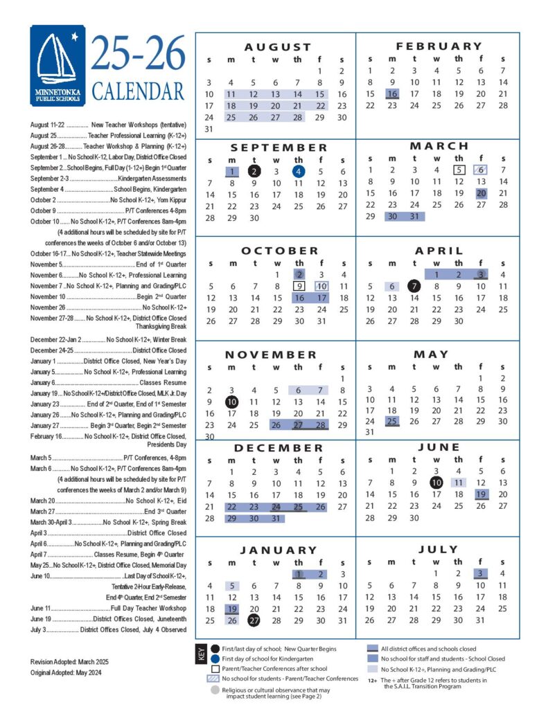 Minnetonka Schools Calendar 2025-2026