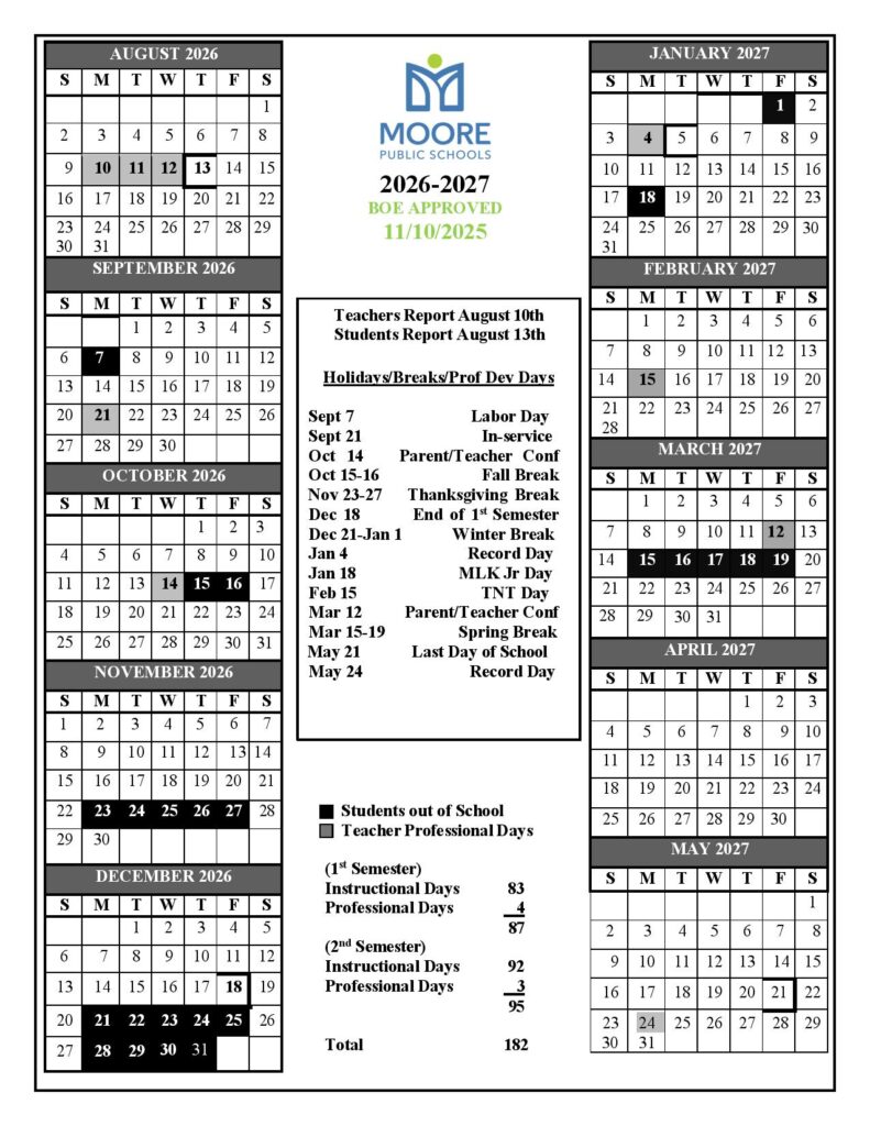 Moore Schools Calendar 2026-2027