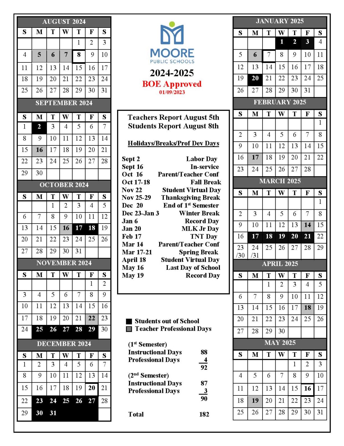 Moore Schools Calendar 20242025 in PDF Holiday Breaks