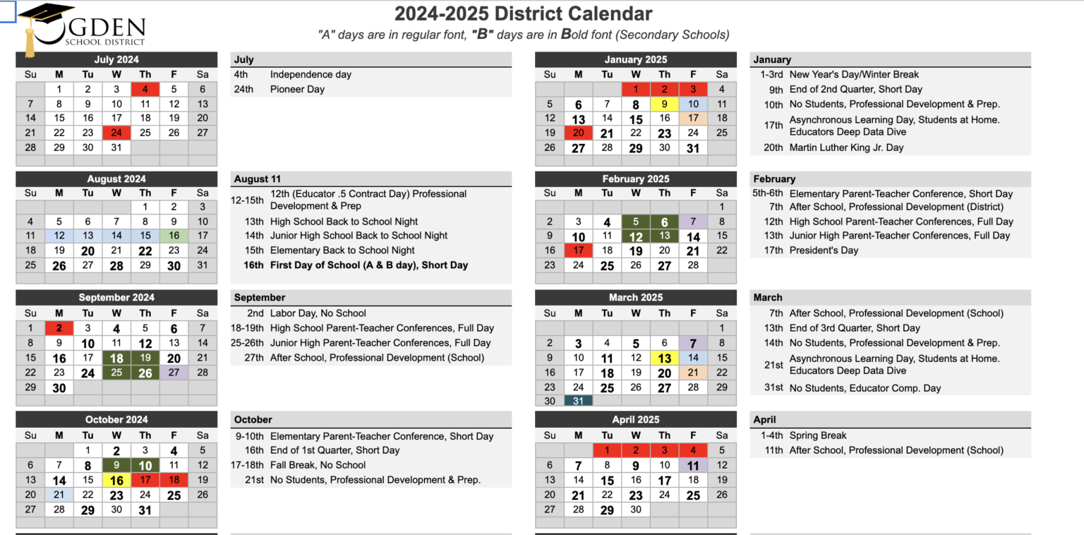 Ogden School District Calendar 20242025 in PDF