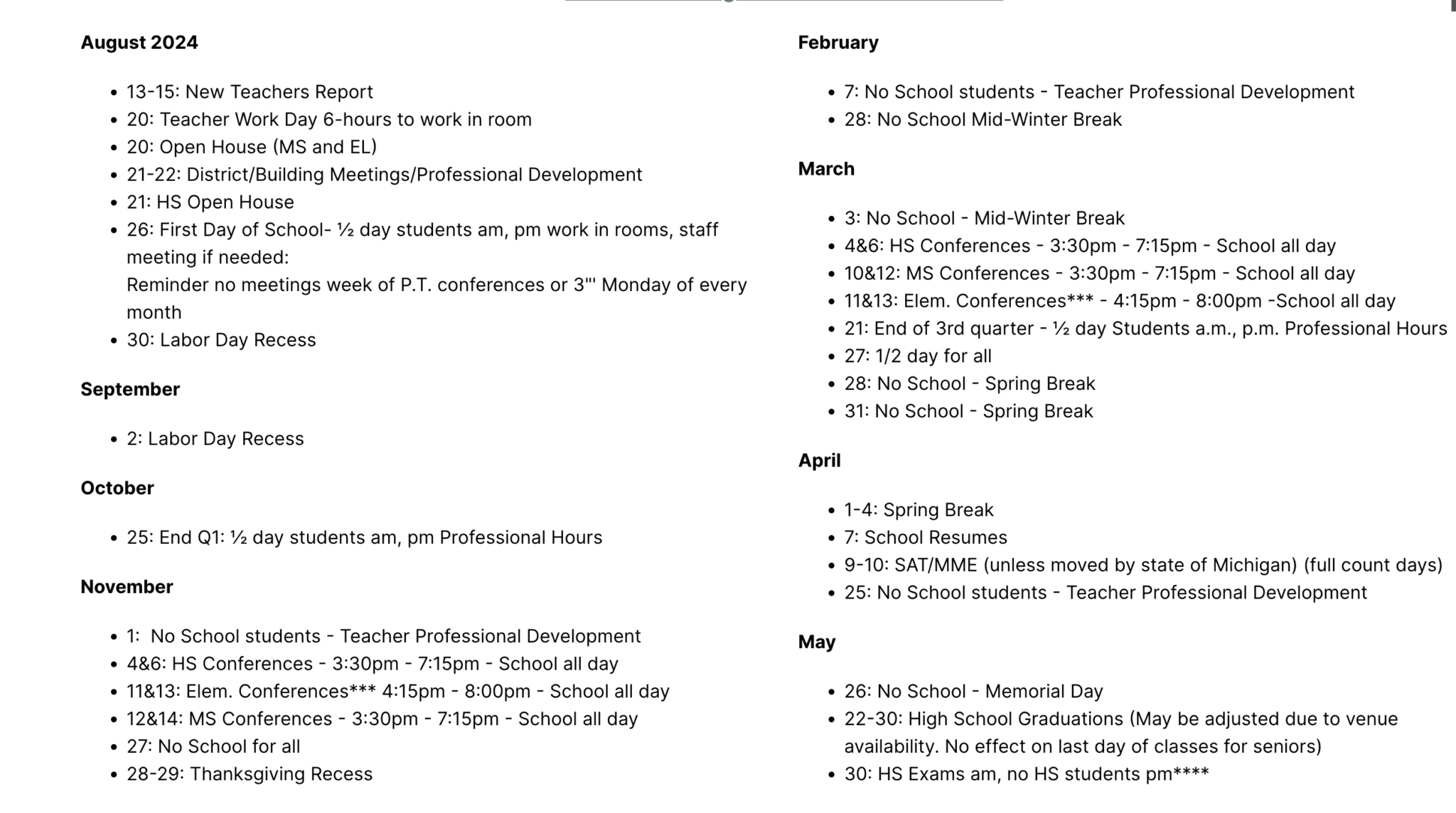 Portage Public Schools Calendar 20242025 in PDF