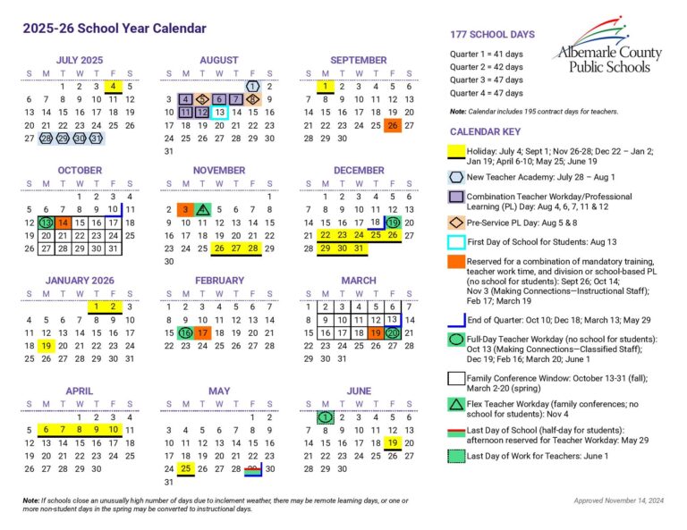 Albemarle County Public Schools Calendar 2025 2026 in PDF