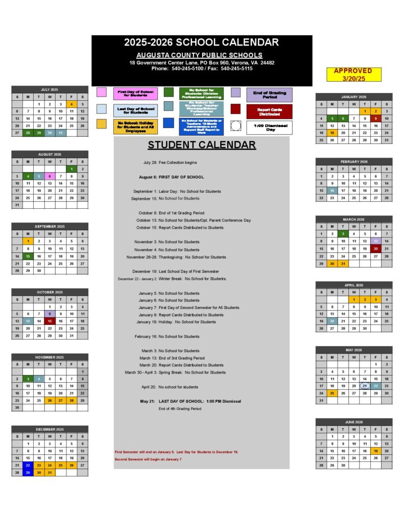 Augusta County Schools Calendar 2025-2026