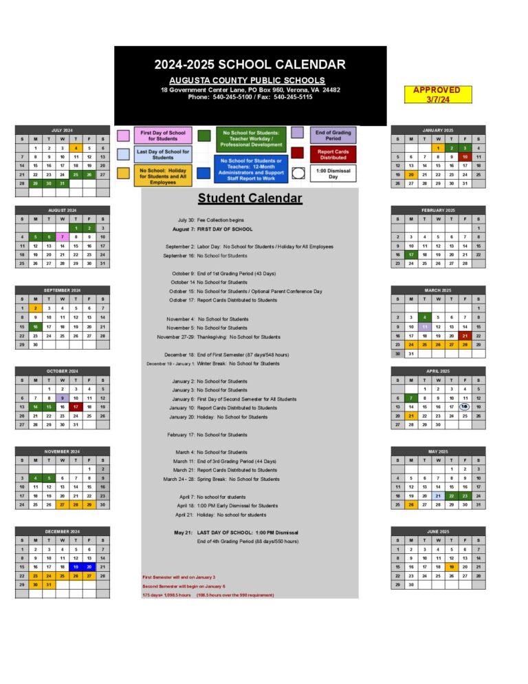 Augusta County Schools Calendar Holidays 20242025 in PDF