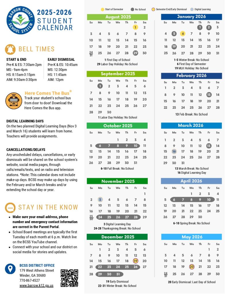 Barrow County Schools Calendar 2025-2026