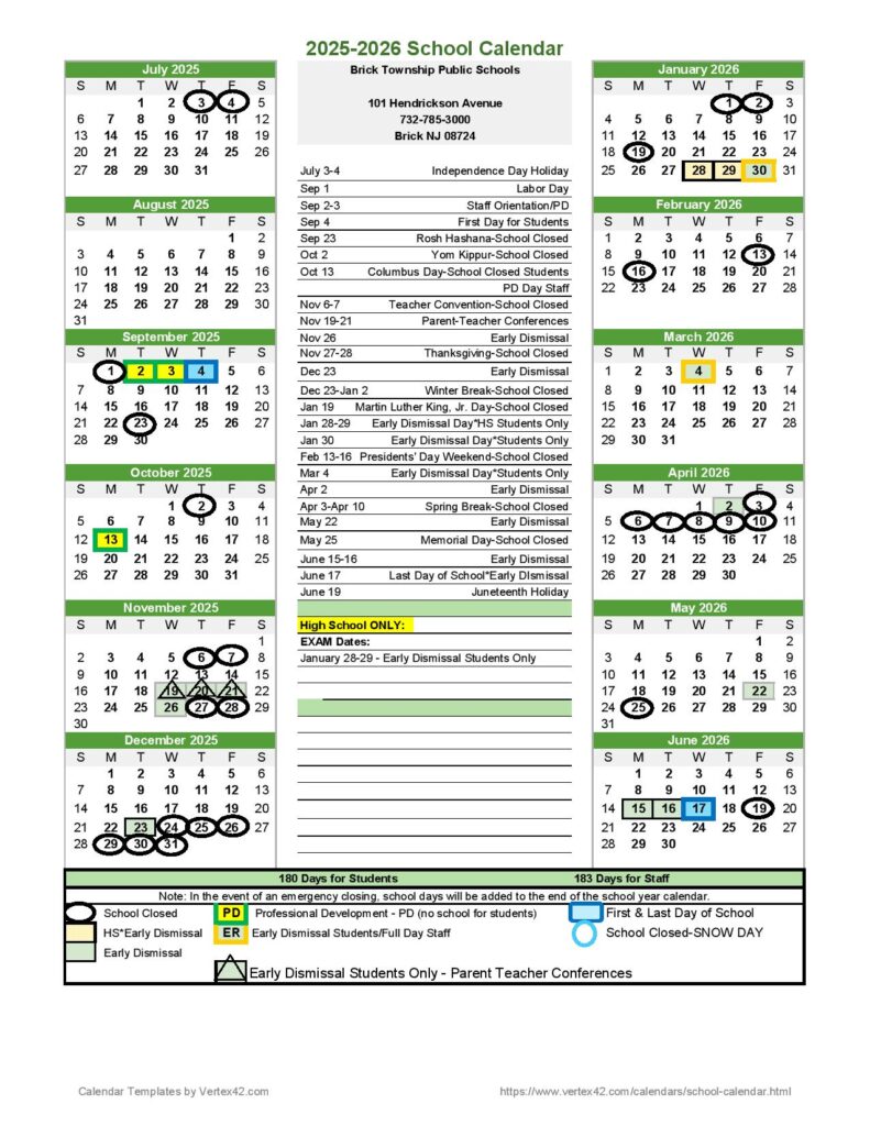 Brick Schools Calendar 2025-2026