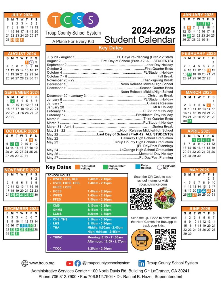 Troup County Schools Calendar 20242025 in PDF