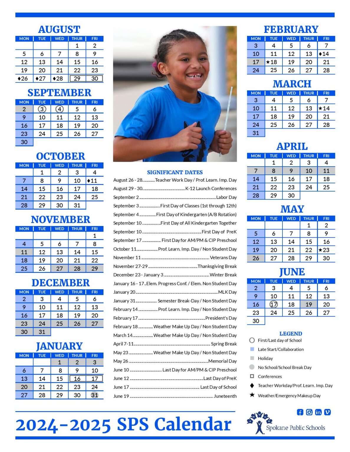 Spokane Public Schools Calendar 20242025 in PDF