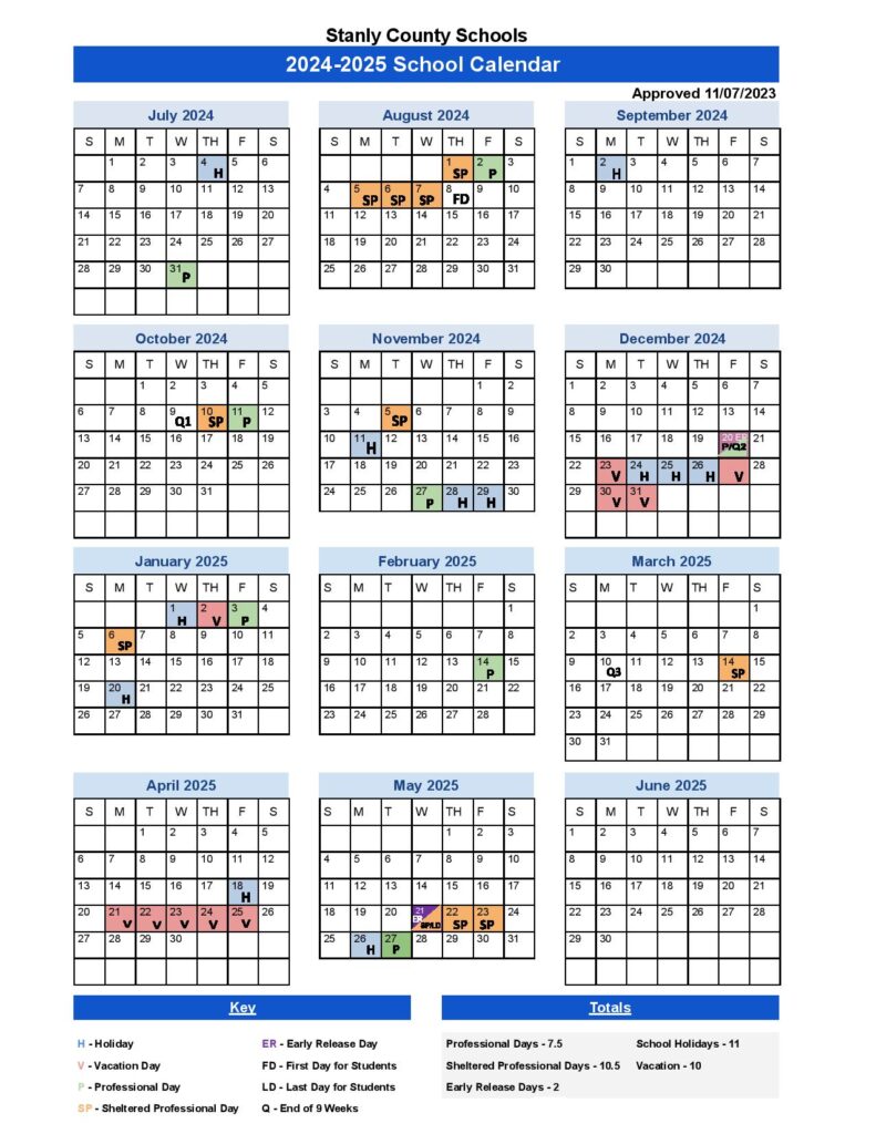 Stanly County Schools Calendar