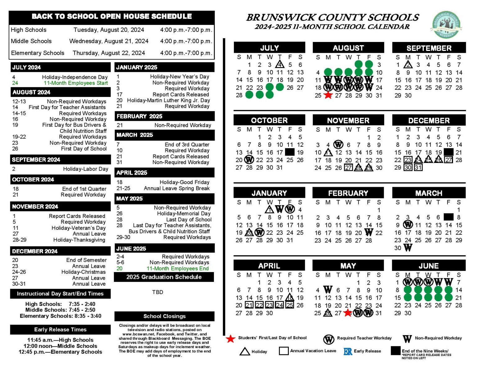 Brunswick County Schools Calendar 2025 2026 in PDF