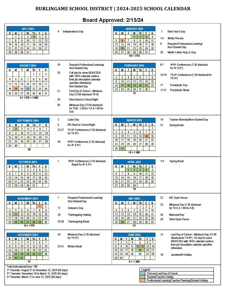 Burlingame School District Calendar