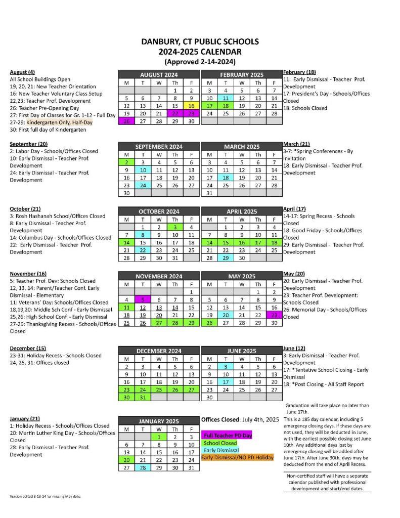 Danbury Public Schools Calendar