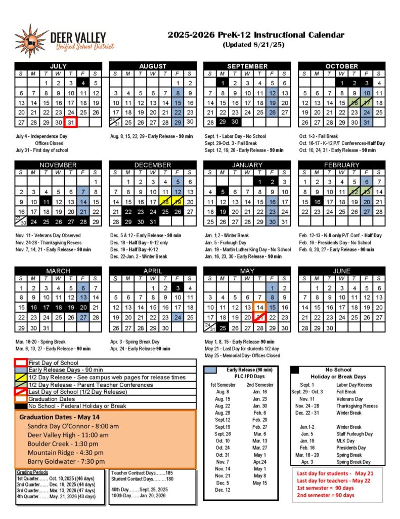 Deer Valley School District Calendar 2025-2026