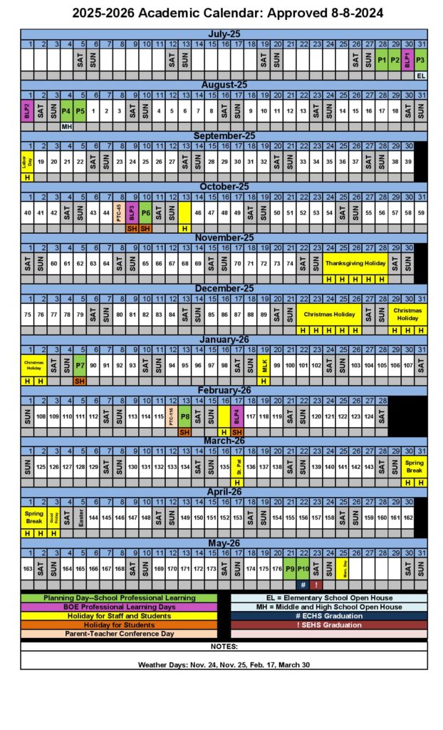 Effingham County Schools Calendar 2025-2026