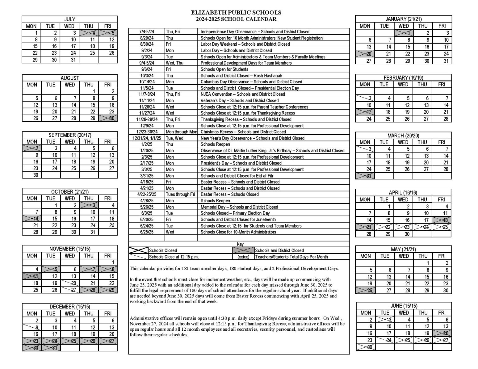 Elizabeth Public Schools Calendar 20242025 Academic Holidays