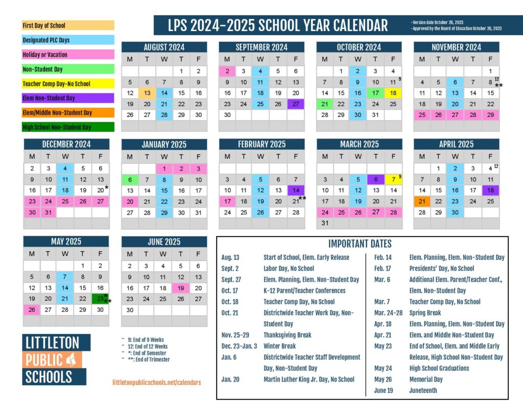 Littleton Public Schools Calendar