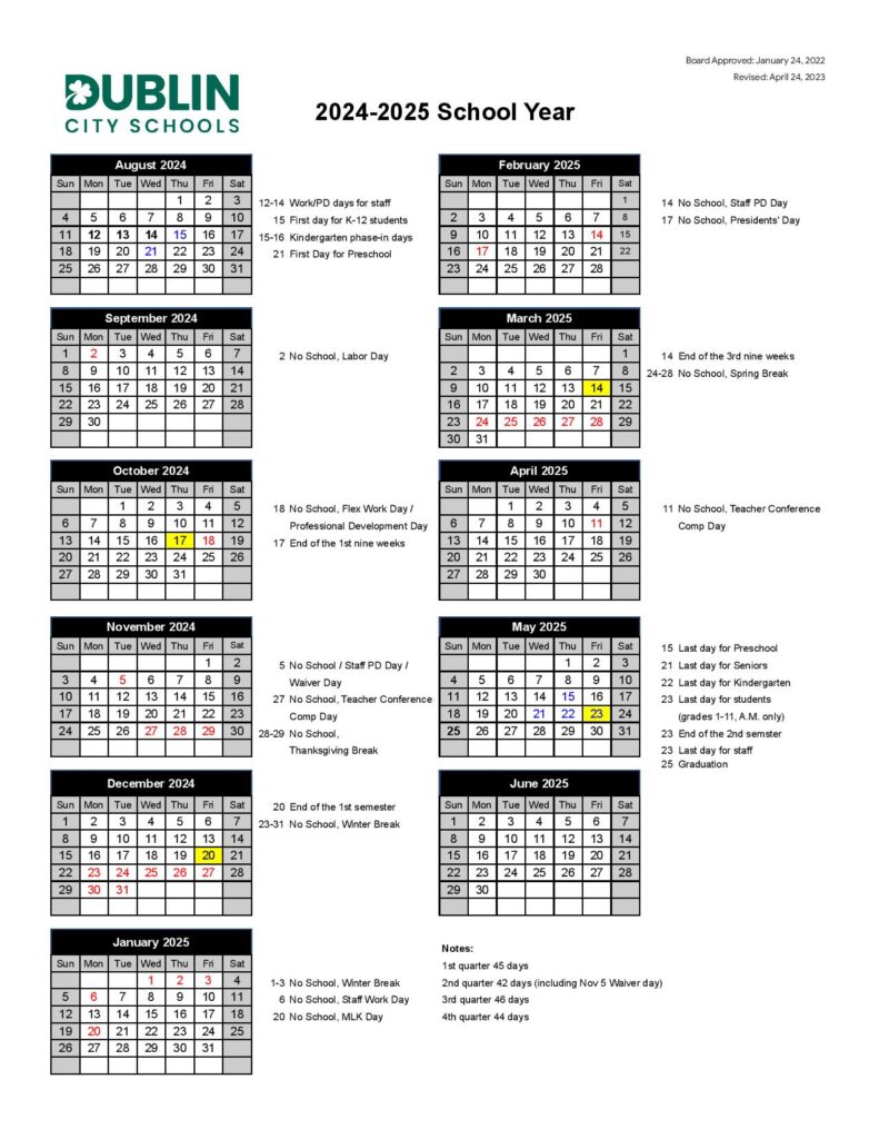 Dublin City Schools Calendar