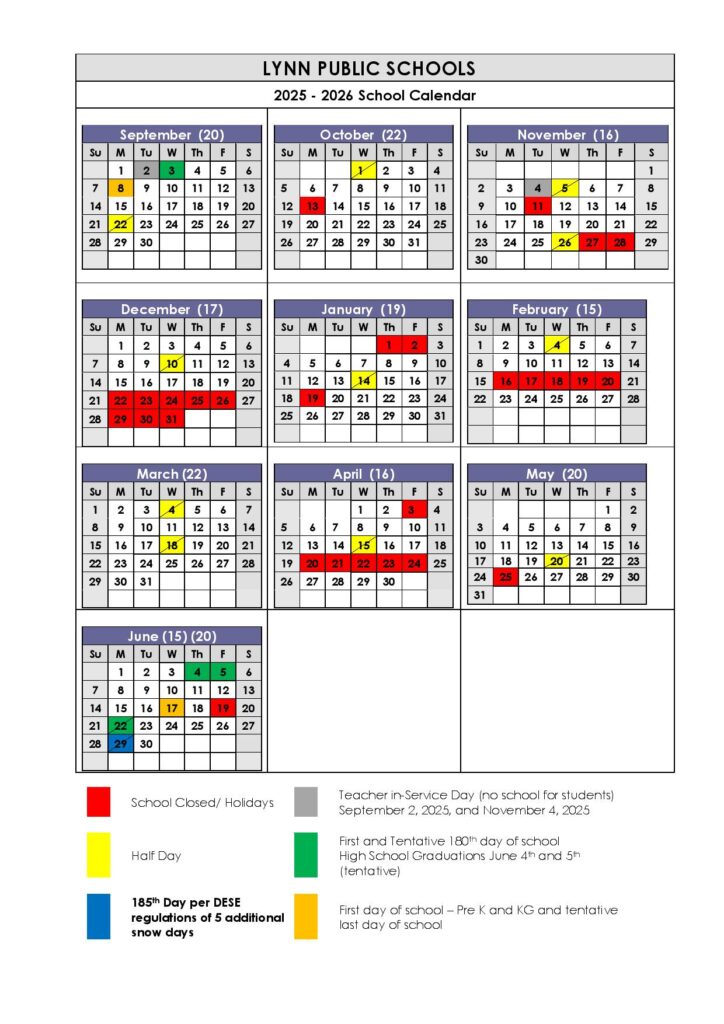 Lynn Public Schools Calendar 2025-2026